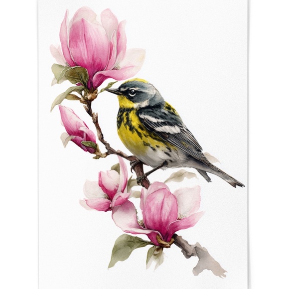 Watercolor Magnolia Warbler Bird Portrait Wall Art Print Poster , Unframed - Picture 2 of 7